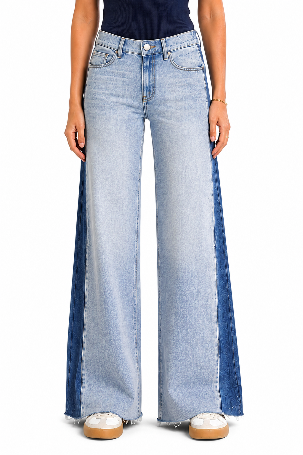 1822 Denim - 34''Tall Mid Rise Two-Tone Wide Leg Jean