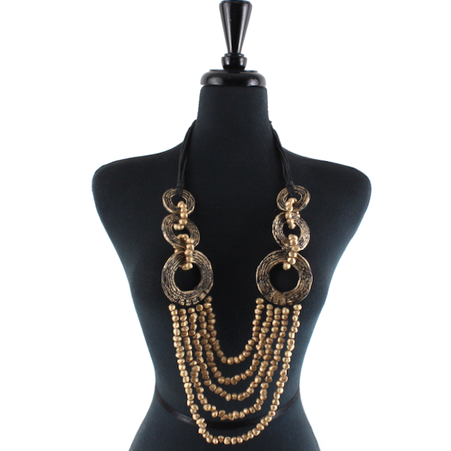 Bold Paper Mâché Ring/Beads Statement Necklace